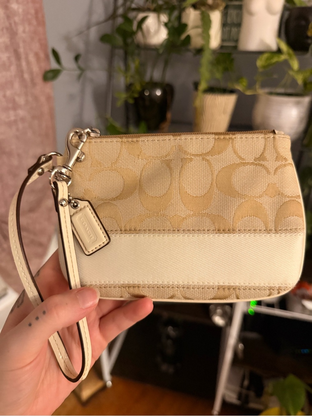 Coach Beige Signature Canvas Wristlet